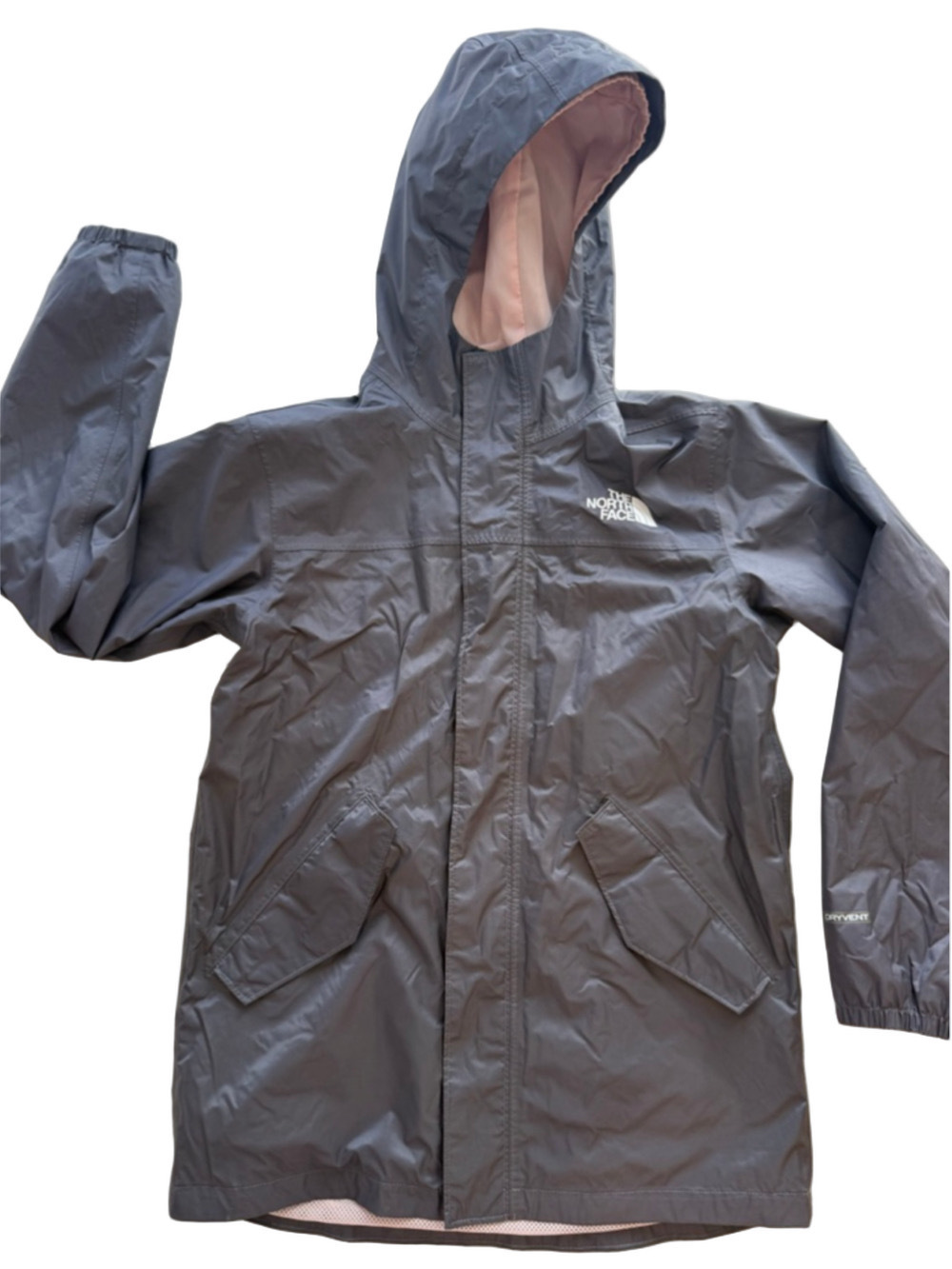 Youth The North Face DryVent Hooded Rain Jacket Girls M 10/12 Gray Pink